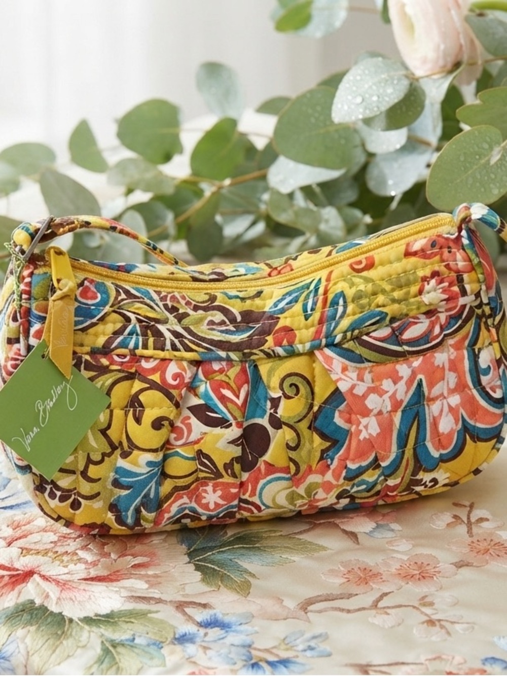 Vera Bradley Yellow Quilted Mini Shoulder Bag with Multicolor Floral Print - Picture 2 of 6